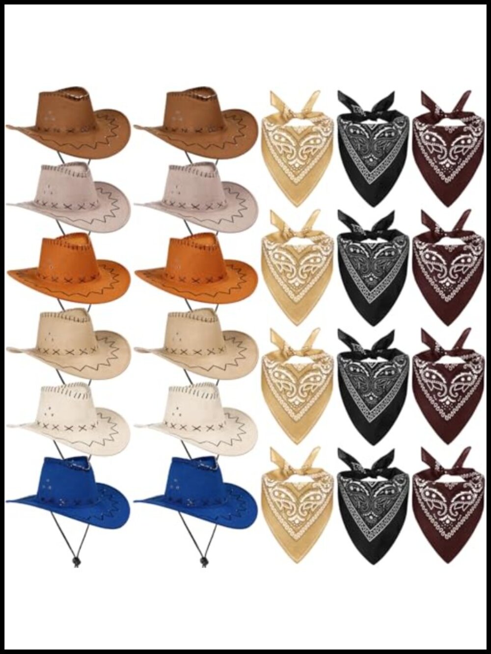 Western Cowboy Hats with Bandanas Suede Leather Polyester Party Set